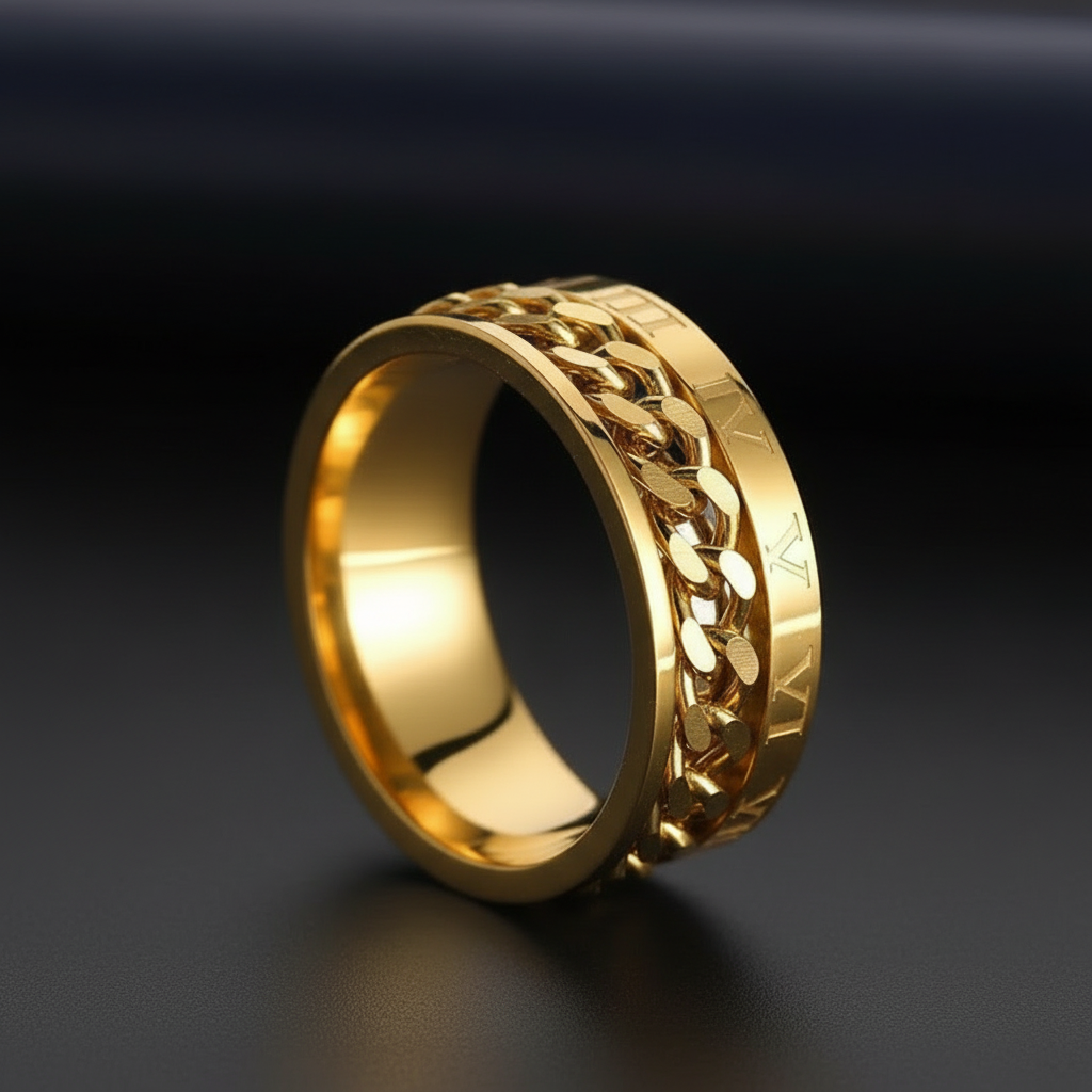 Roman Letter Chain Rings Men Digital Titanium Steel Ring