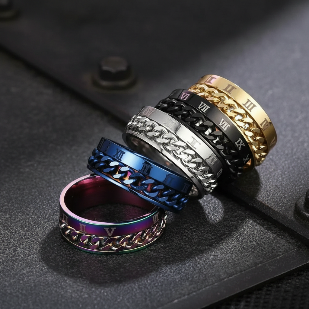Roman Letter Chain Rings Men Digital Titanium Steel Ring