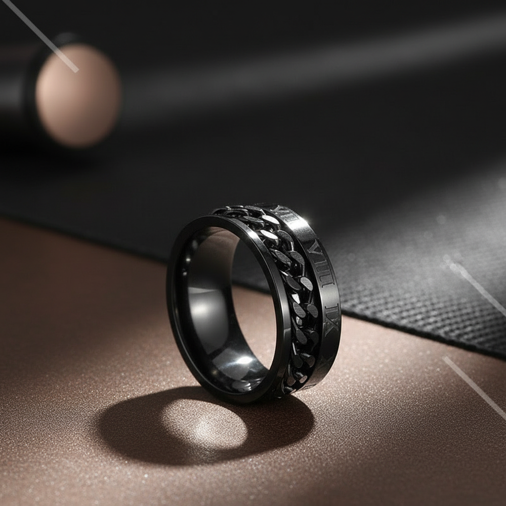 Roman Letter Chain Rings Men Digital Titanium Steel Ring