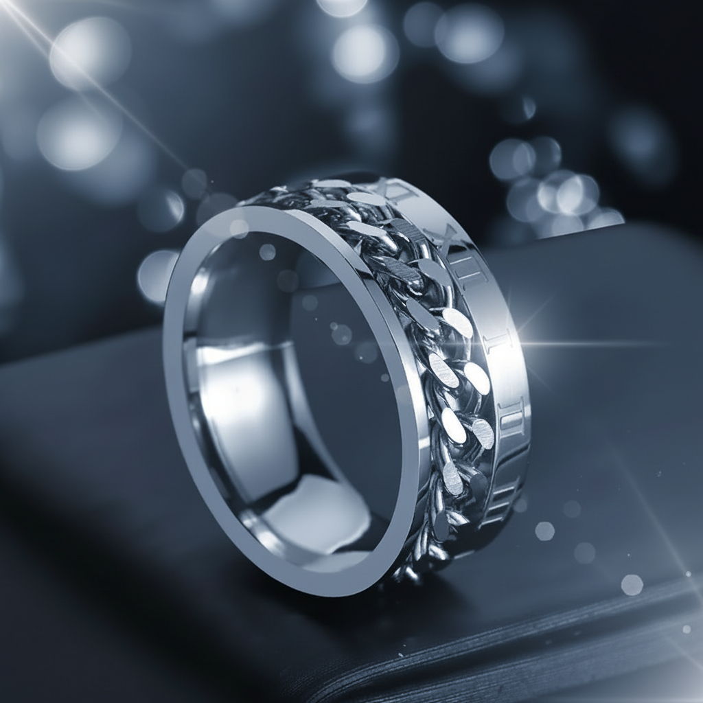 Roman Letter Chain Rings Men Digital Titanium Steel Ring